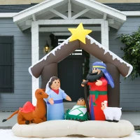 HOMCOM Decoración Inflable de Navidad 183 cm con Luces Incluye Inflador Tipo Arco Bíblico del Nacimiento de Jesús Multicolor(m-8)