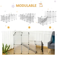 PawHut Jaula para Animales Pequeños Parque para Mascotas con 27 Paneles y Forma Personalizable para Cobayas Conejos Chinchillas 140x70x90 cm Transparente(m-4)