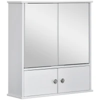 kleankin Spiegelschrank Badezimmerschrank Badschrank Hängeschrank Badmöbel Wandschrank Mehrzweckschrank mit Regale Glas Weiß 55 x 17,5 x 60 cm(m-1)