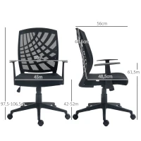 HOMCOM Fauteuil de bureau avec accoudoirs hauteur réglable pivotante 360 ° roulettes revêtement maille, noir(m-3)