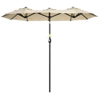 Outsunny Sonnenschirm, Gartenschirm, neigbar, mit Handkurbel, Winddach, Polyester+Stahl, khaki,295 x 152 cm(m-1)