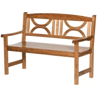 Outsunny Panchina da Giardino in Legno a 2 Posti con Schienale Decorato 123x61x89.5cm, Colore Naturale(m-1)