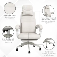 Vinsetto Linen-Look Office Chair, with 160° Reclining Back and Footrest - White(m-5)