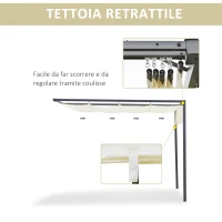 Outsunny Gazebo Pergola 3x3m da Giardino in Metallo con Tettuccio Scorrevole Bianco Crema, Pergola da Giardino a Parete(m-4)