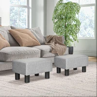 HOMCOM Lot de 2 poufs repose-pied tabouret bas en tissu de lin capacité de charge 150 Kg 40 x 30 x 24 cm gris(m-2)