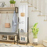 HOMCOM Free Standing Dressing Mirror, Full Length Mirror with Adjustable Angle, Storage Shelf for Living Room, Bedroom, Hallway(m-7)