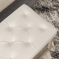 HOMCOM Sitzbank mit Stauraum, Vintage-Design, Knopfheftung, Kautschukbaumholz, 115x40x48cm, Cremeweiß(m-8)