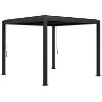 Outsunny Pergola 3 x 3 m bioclimatique tonnelle avec lames orientables manivelle, style contemporain UV, aluminium - noir(m-10)