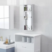 kleankin Medizinschrank aus Edelstahl und gehärtete Glastür Arzneischrank zur Medikamenten-Aufbewahrung, Abschließbar Medikamentenschrank mit 3 Fächern, Erste Hilfe Schrank, 20 x 12 x 58 cm, Silber(m-2)