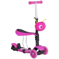 HOMCOM 5 en 1 Trottinette pour Enfants Trottinette 3 Roues évolutive Hauteur Guidon réglable charge max. 60 Kg Canne télescopique Selle Dossier Amovible Rose(m-11)