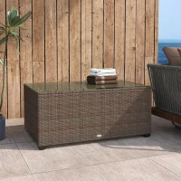 Outsunny 90 x 50cm Glass-Top Rattan Side Table - Brown(m-8)