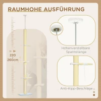 PawHut Höhenverstellbarer Kratzbaum, Anti-Rutsch, Sisalseil-Pfosten, 220-260H x 47L x 34W cm, Gelb/Weiß/Blau(m-5)