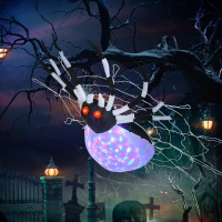 HOMCOM 5FT Long Halloween Inflatable Spider, Hanging Giant Spider with Colourful LED Light, Blow-Up Outdoor LED Garden Display for Lawn, Party(m-2)