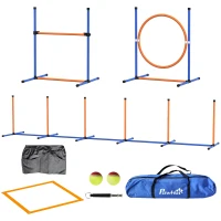 PawHut Eight-Piece Dog Agility Equipment Set with Weave Poles, Jump Ring, Hurdle, Pause Box, Training Shorts, Bag, Orange(m-11)