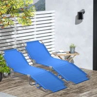 Outsunny Bain de Soleil transat Pliable Dossier réglable Multipositions métal et Polyester Bleu(m-2)