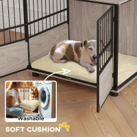 PawHut 80cm Furniture Style Dog Crate Dog Cage End Table Indoor with 3 Doors Soft Washable Cushion, for Medium Sized Dogs(m-5)
