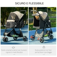 PawHut Passeggino per Cani Piccoli Pieghevole a 3 Ruote con Copertura Antipioggia e Cestino, Cachi(m-6)