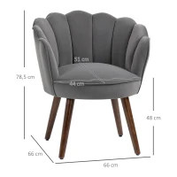 HOMCOM Fauteuil Coquillage Fauteuil de Salon Chambre avec Dossier et Coussin Aspect Velours Pieds en Bois hévéa dim. 66L x 66l x 78,5H cm, Gris(m-3)