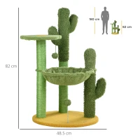 PawHut 82cm Chenille Cactus Cat Tree with Scratching Post, Hammock, Green(m-3)