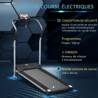 HOMCOM Tapis de course Fitness électrique pliable - 1 à 10 Km/h - écran LCD multifonctions - puissance 500 W - gris clair noir(m-6)