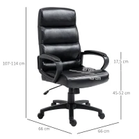 Vinsetto Silla de Oficina Giratoria Silla de Escritorio Ergonómica con Altura Ajustable Reposabrazos Respaldo Alto Acolchado de Piel Sintética 66x66x107-114 cm Negro(m-3)