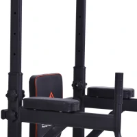 HOMCOM Station de traction musculation multifonctions Fitness entrainement complet barre de traction poignées push-up sit-up banc pliable hauteur réglable acier 98 x 220 x 229 cm noir rouge(m-8)