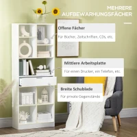 HOMCOM Bücherregal mit 9 Regalen und 1 Schublade, inkl. Anti-Kippsicherung, 60 cm x 26 cm x 158 cm, Weiß(m-4)