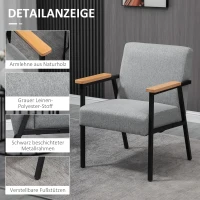 HOMCOM Akzentsessel im Skandidesign, Ruhesessel ,Akzentstuhl, Leinenoptik, Kautschukholz, Grau + Schwarz + Braun(m-5)