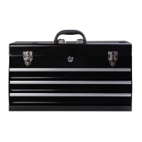 HOMCOM Coffret caisse boite a outils metallique avec 3 tiroirs noir 54 x 22 x 29 cm(m-4)