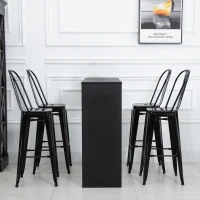 HOMCOM Juego de 4 Taburetes Altos de Cocina de Metal con Respaldo Alto y Reposapiés para Comedor 44x46x116 cm Negro(m-9)