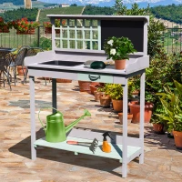HOMCOM Mesa de Jardinería Cultivo Mesa Exterior para Macetas Mesa de Jardín de Germinación Superficie de Trabajo con Cajón Pizarra Estante 92x42,5x119,5cm Madera(m-2)