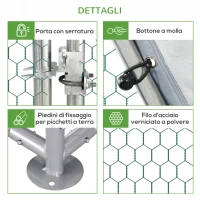 PawhutRecinto Gabbia per Galline in Metallo Galvanizzato Impermeabile, Pollaio con Porta e Copertura Oxford, 280x570x195cm(m-7)