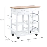 HOMCOM Chariot de service desserte de cuisine à roulettes multi-rangements 92L x 37l x 82H cm MDF imitation chêne clair pin blanc(m-3)