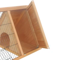 PawHut Wooden Rabbit Hutch Triangle Bunny Ferret Cage Guinea Pig Run Small Animal Hutch Yellow 116 x 62.2 x 52.5 cm(m-8)