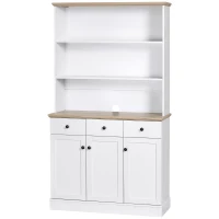 HOMCOM Küchenschrank, Buffet, 3 Schubladen, 3 Regale, 101 x 39 x 180,5 cm, Weiß/Natur(m-1)