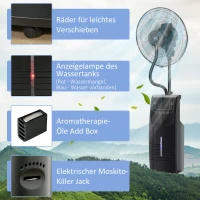 HOMCOM Ventilator mit Wasserkühlung, Standventilator mit Sprühnebel, Fernbedienung, oszillierend, Timer, 3,1 L Wassertank, 3 Modi, 90 W Wasserventilator mit Rollen, 135 cm(m-7)