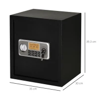 HOMCOM Cassaforte Elettronica con Doppio Codice, Chiave di Sicurezza e Allarme, in Acciaio, Nero, 35x30x39.3cm(m-3)
