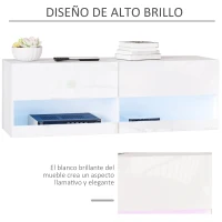 HOMCOM Mueble de TV de Pared con luces LED y Mando a Distancia Mueble Colgante en Blanco de Alto Brillo para Salón Dormitorio Carga 30 kg 120x35x40,5 cm(m-7)