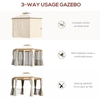 Outsunny 3 x 3 Hexagon Gazebo Patio Canopy Party Tent Outdoor Garden Shelter with 2 Tier Roof and Side Panel, Beige(m-5)