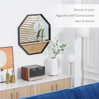 HOMCOM Specchio da Parete Ottagonale in Metallo con Mensola in Legno, 61x61cm Nero(m-4)