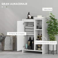 HOMCOM Armario de Baño con Estantes Abiertos Puerta y Estante Ajustable Antivuelco para Salón Dormitorio 53x30x80 cm Blanco(m-4)