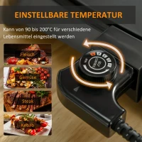 HOMCOM Elektrogrill, Tischgrill, 90-200° C, 2 Grillflächen, Thermostat, Tropfschale, 1600 W, schwarz, 53,5 x 31 x 8 cm(m-5)
