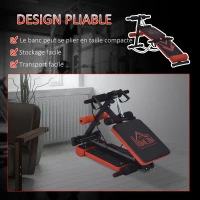 HOMCOM Banc de musculation pliable appareil à abdo hauteur réglable 135L x 48l x 61-68H cm 2 bandes de résistances + ressort central traction acier noir rouge(m-4)