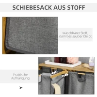 HOMCOM Wäschesammler Wäschekorb, 2 Wäschesäcke, 2 Griffe, Bambus, 63,5 x 33 x 73 cm, Grau + Natur(m-5)