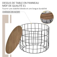 HOMCOM Lot de 2 Tables Basses gigognes Tables d'appoint Rondes encastrables Style Industriel métal Noir Panneaux Particules Imitation Bois(m-6)