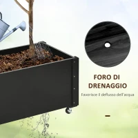 Outsunny Fioriera da Giardino con Foro di Drenaggio e Rotelle, in Legno di Abete, 89x48x47 cm, Nera(m-6)