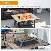 Outsunny Feuerstelle mit Funkenschutz, inkl. Schürhaken u. Abdeckung, wetterbeständig, Braun + Schwarz(m-4)