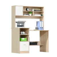 HOMCOM Schreibtisch Computertisch mit Bücherregal Home-Office Wohnzimmer Büro Eiche Weiß Spanplatte 120 x 60 x 160 cm(m-10)