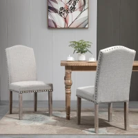 HOMCOM Juego de 2 Sillas de Comedor Cocina con Respaldo Alto de Remaches y Patas de Madera Almohadillas Ajustables 51x64x99,5 cm Gris(m-9)