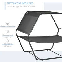 Outsunny Lettino Prendisole Reclinabile a 2 Posti in Acciaio con Cuscino e Tetto Parasole, 210x140x177 cm, Grigio(m-4)
